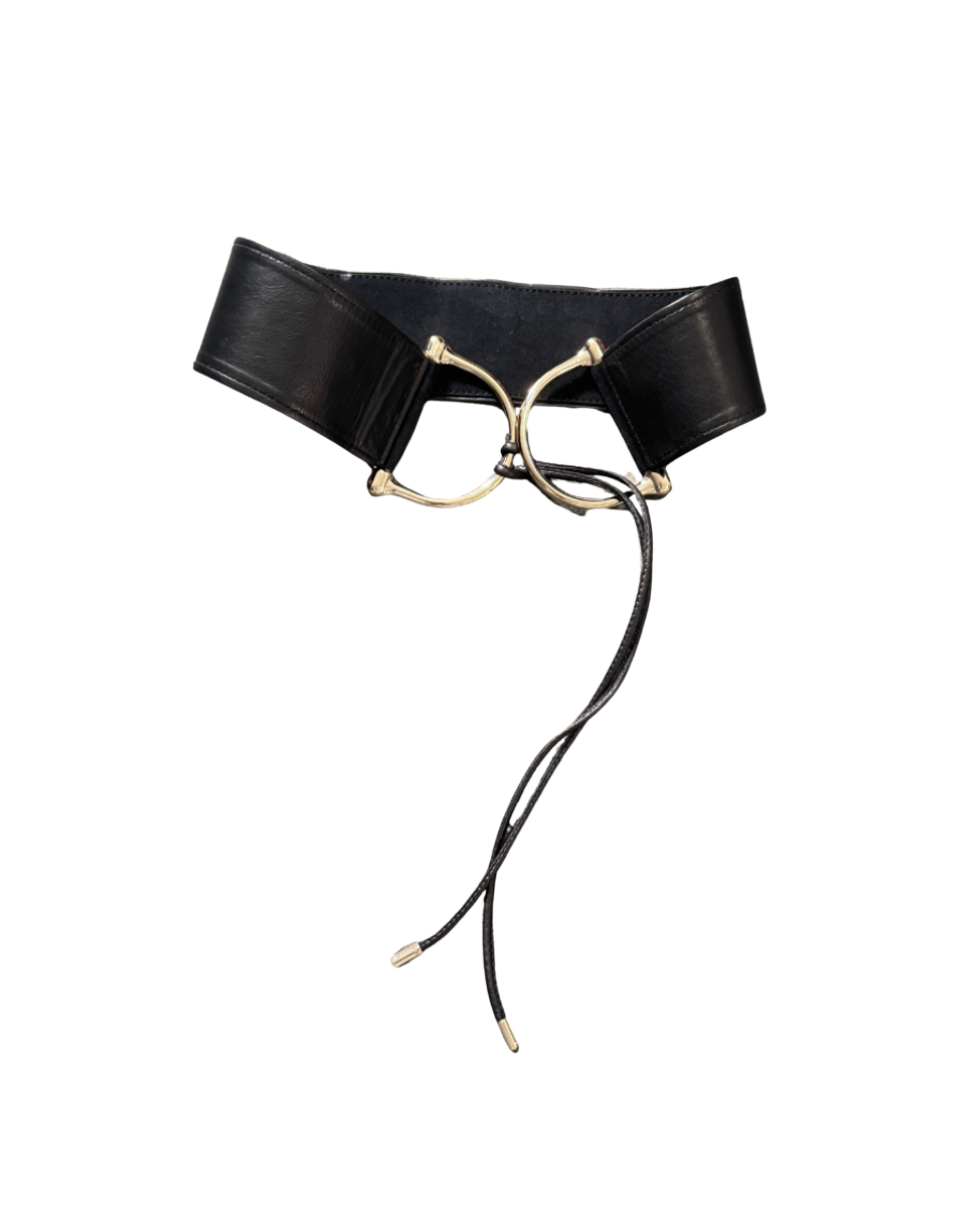 Gucci Black Leather Belt w/ Large Gold Hardware