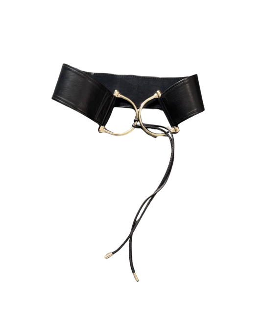 Gucci Black Leather Belt w/ Large Gold Hardware