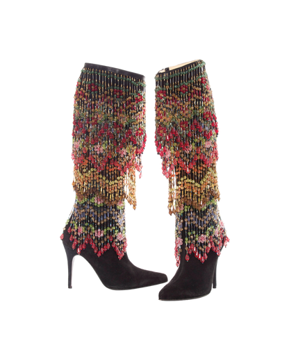 Todd Oldham Black Suede Boots w/ Detachable Polychrome Beads