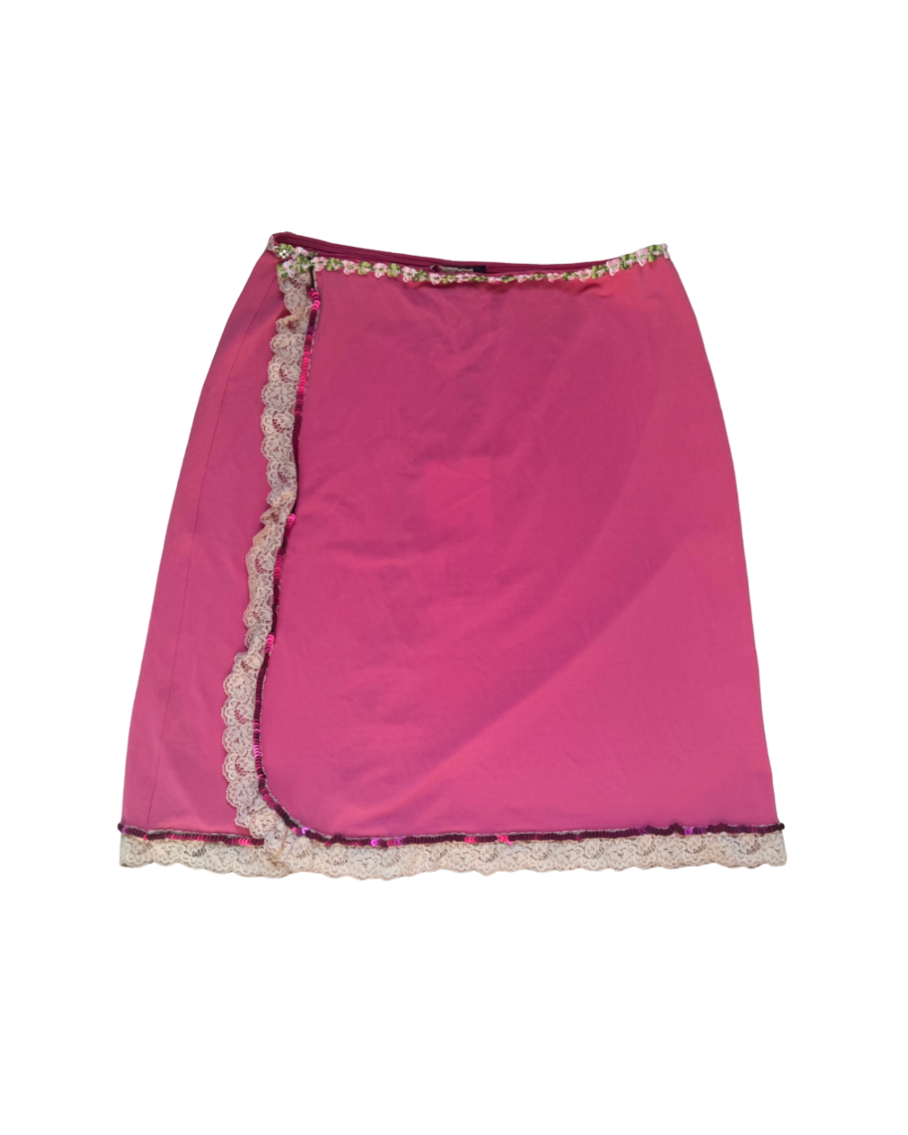 Dolce & Gabbana Pink Mesh Lace & Floral Midi Wrap Skirt