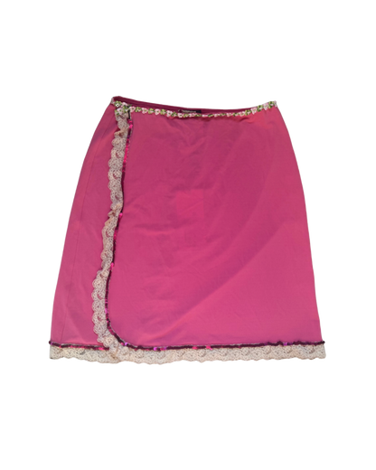 Dolce & Gabbana Pink Mesh Lace & Floral Midi Wrap Skirt