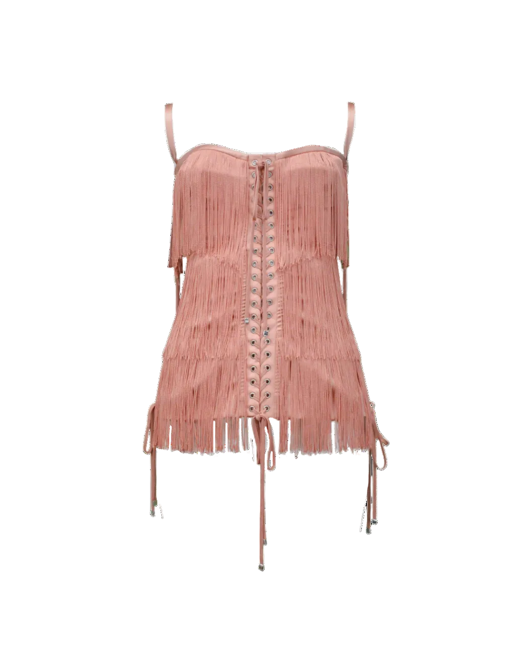 Dolce & Gabbana Pink Fringe Lace Up Corset Top