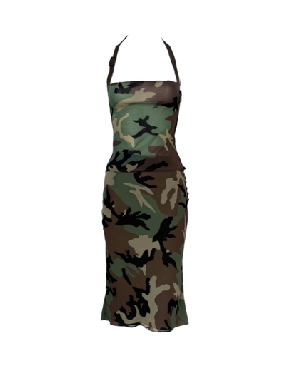 Christian Dior Camouflage Print Silk Leather Detailed Top