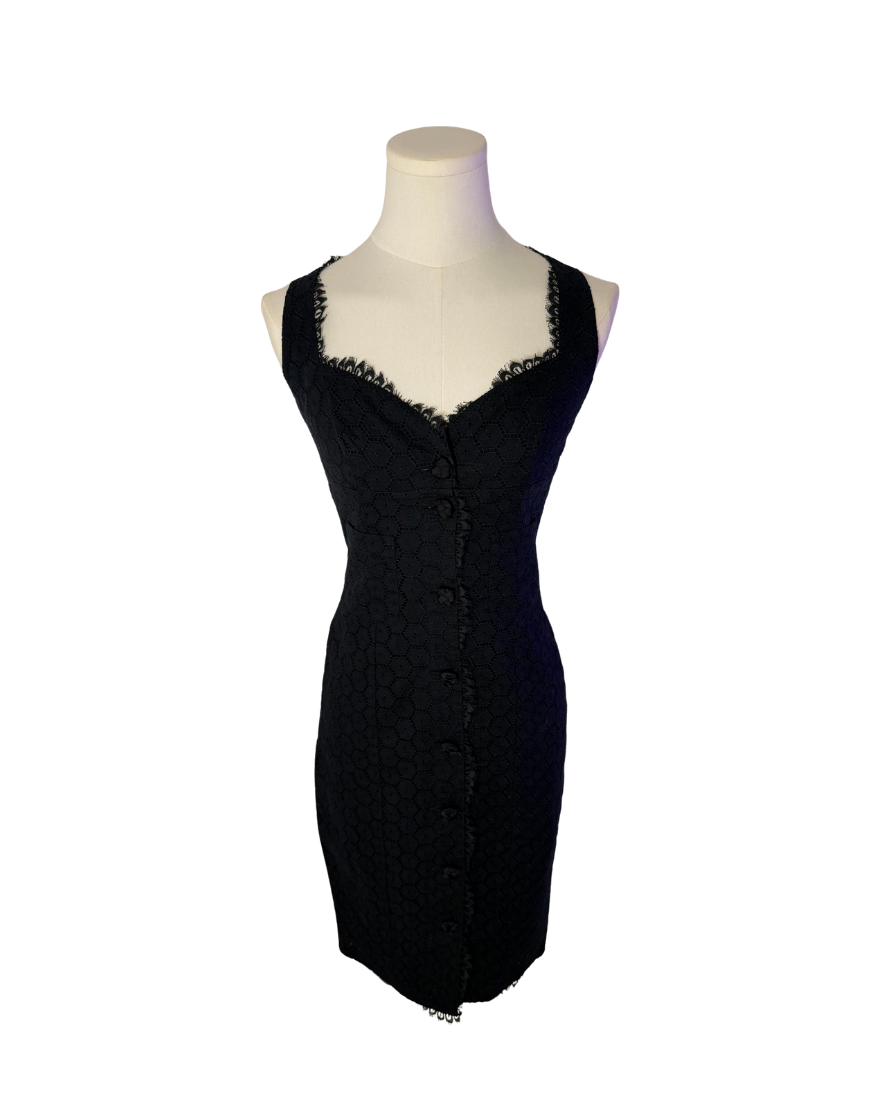 Blumarine Black Eyelet Button-Up Midi Dress