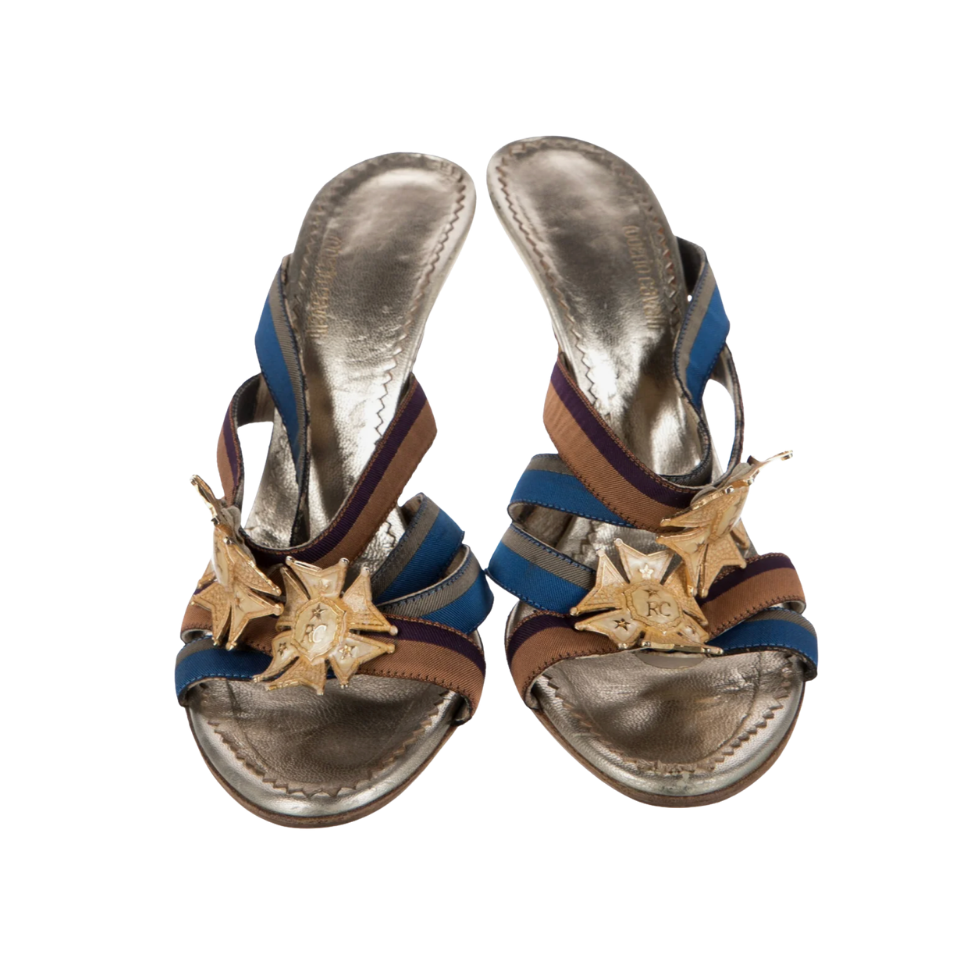 Roberto Cavalli Medallion Heels with Detachable Pearl Ankle Straps