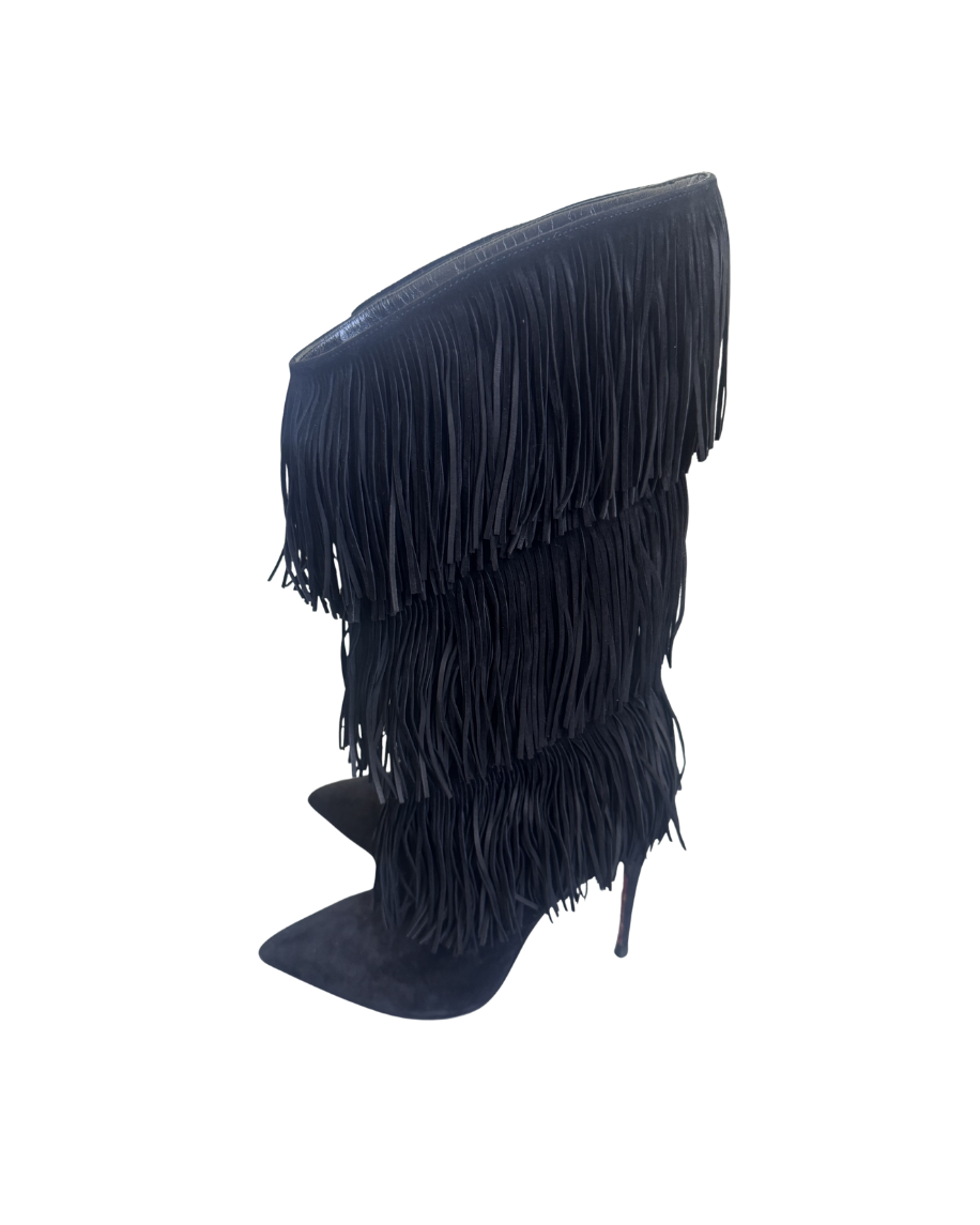 Christian Louboutin Black Suede Fringe Boots