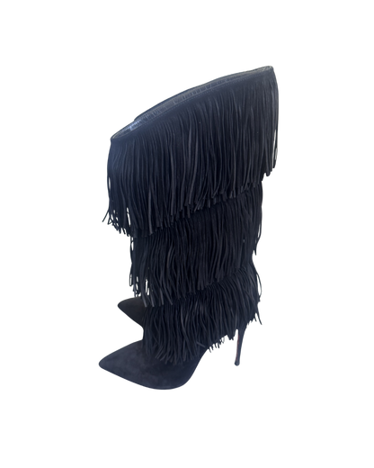 Christian Louboutin Black Suede Fringe Boots