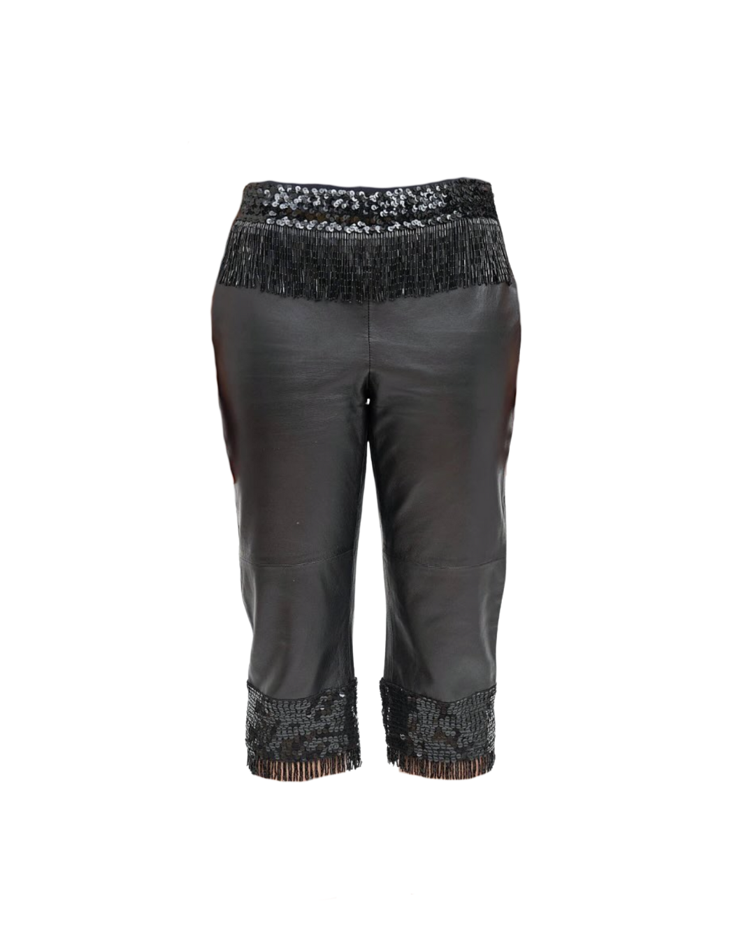 Dolce & Gabbana Sequin Fringe Leather Capri Pants