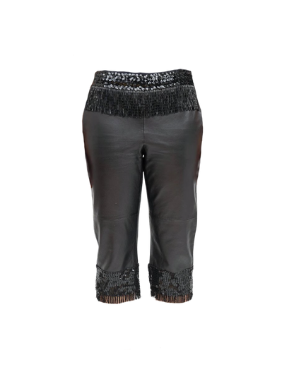 Dolce & Gabbana Sequin Fringe Leather Capri Pants
