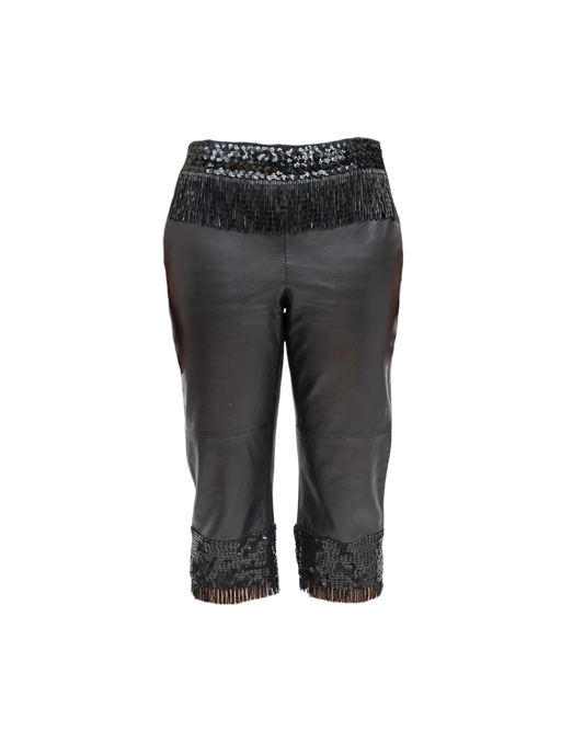 Dolce & Gabbana Sequin Fringe Leather Capri Pants