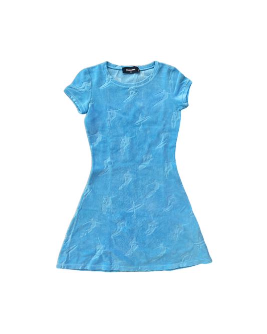 Dsquared² Blue Terry Cloth Surfer Jacquard Mini Dress