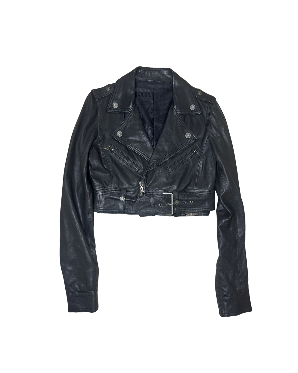 John Galliano Black Cropped Leather Jacket