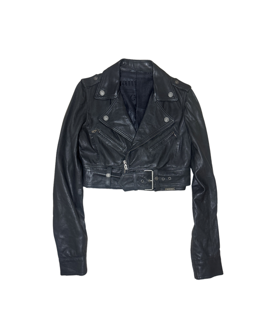John Galliano Black Cropped Leather Jacket
