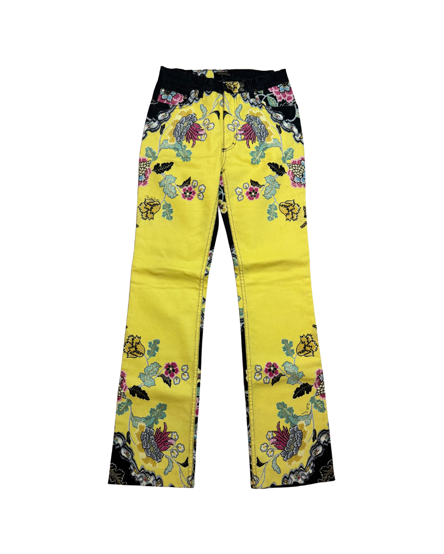 Roberto Cavalli Yellow Chinoiserie Jeans