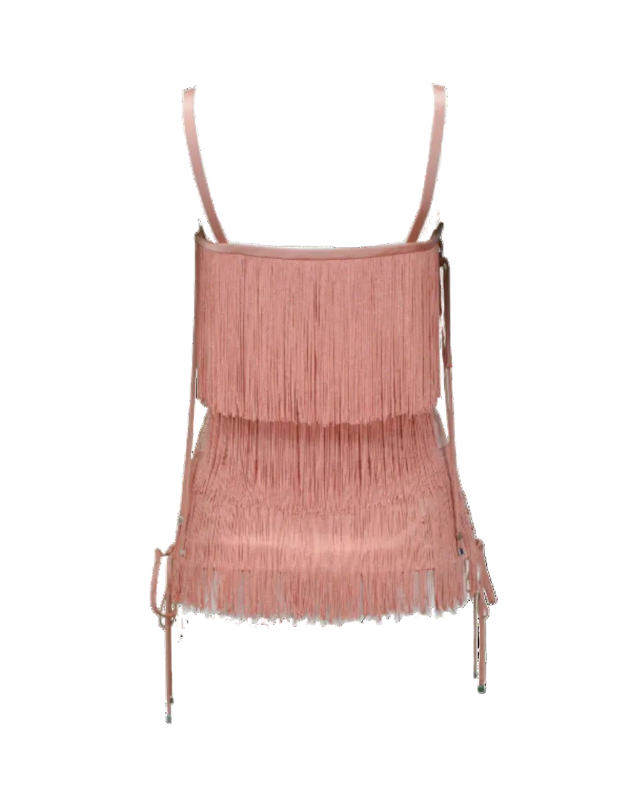 Dolce & Gabbana Pink Fringe Lace Up Corset Top