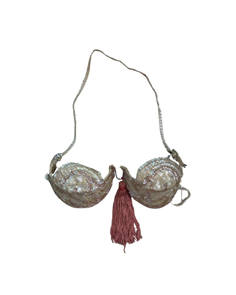Vintage Iridescent Showgirl Sequin Halter Costume Bra