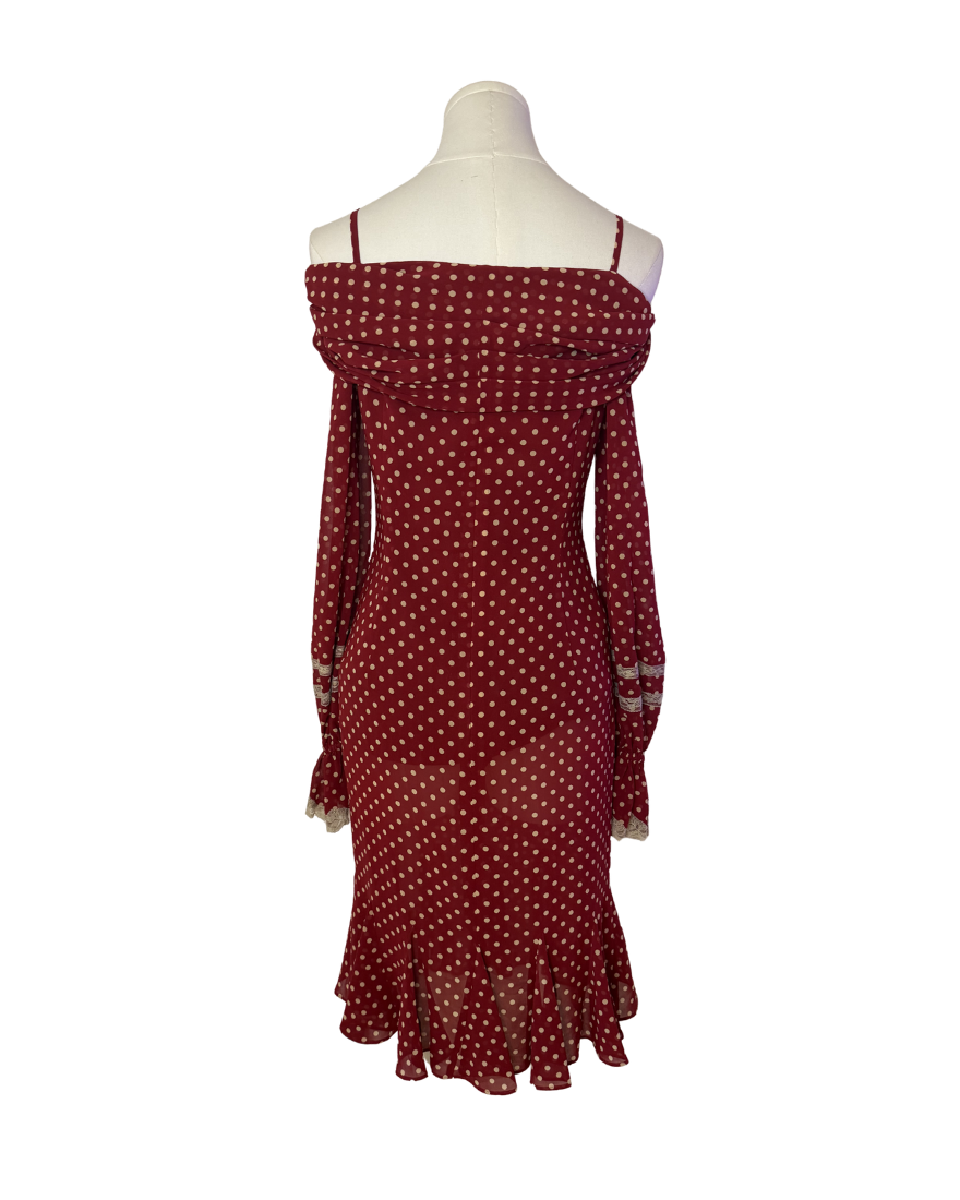 Keita Maruyama Red Polka Dot Off-The-Shoulder Maxi Dress