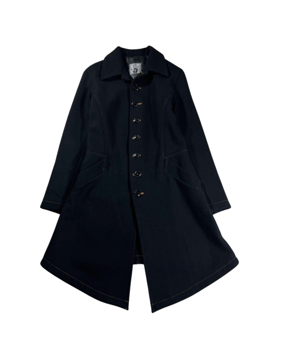Gaultier Jeans Black Wool Long Asymmetrical Hemmed Coat