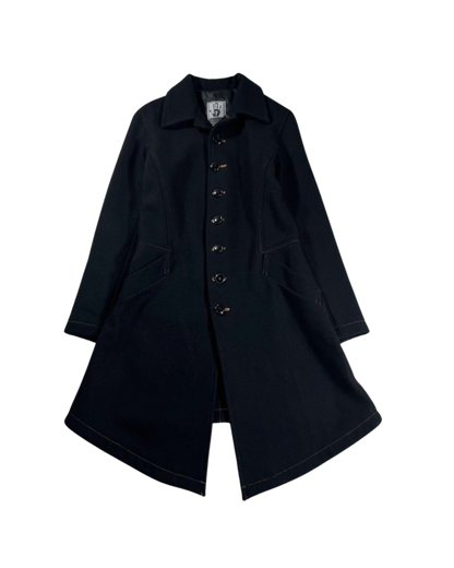 Gaultier Jeans Black Wool Long Asymmetrical Hemmed Coat