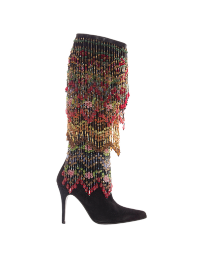 Todd Oldham Black Suede Boots w/ Detachable Polychrome Beads
