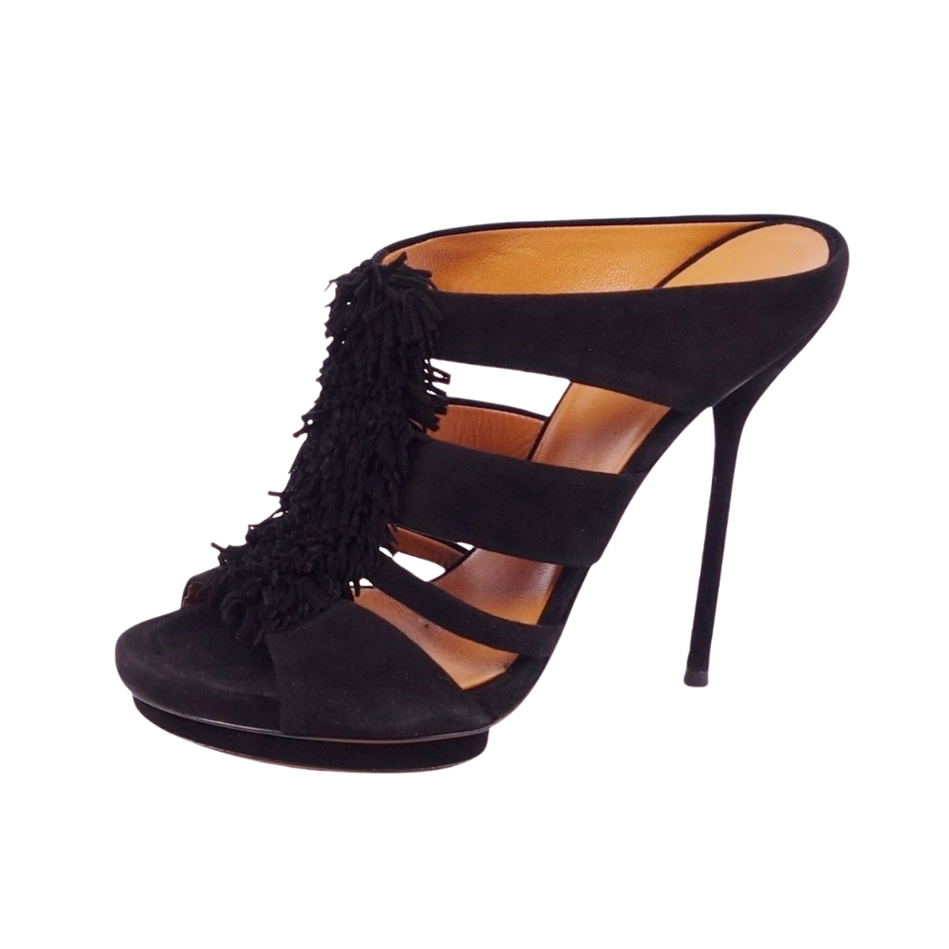 Gucci Suede Fringe Mule Heels