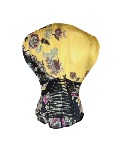 Roberto Cavalli Yellow Chinoiserie Top/Corset Combo