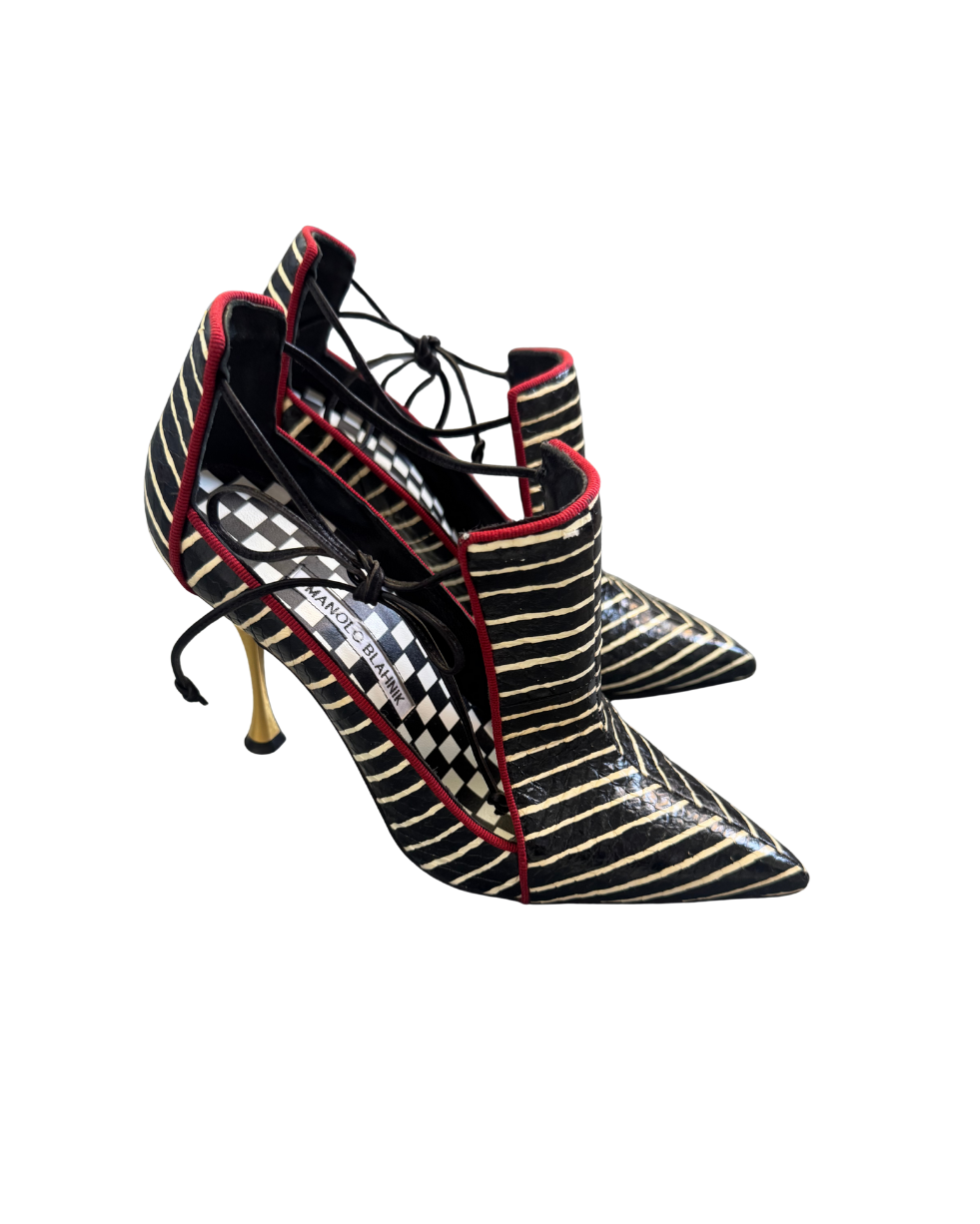 Manolo Blahnik Striped Cutout Heels