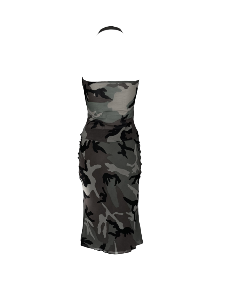 Christian Dior Camouflage Print Silk Leather Detailed Top