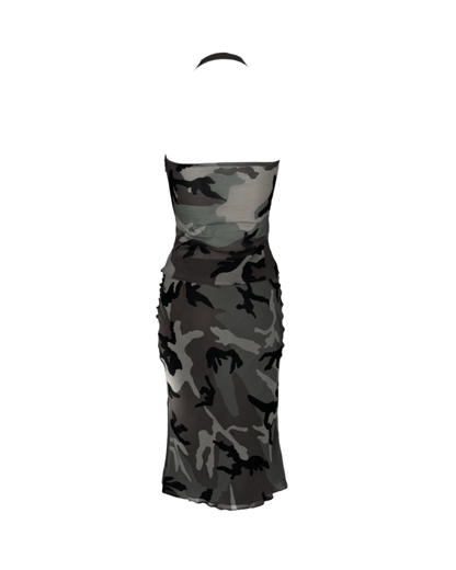 Christian Dior Camouflage Print Silk Leather Detailed Top