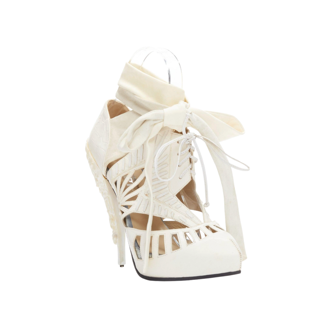 Rodarte x Nicholas Kirkwood White Structural Melted Wax Tie Heels