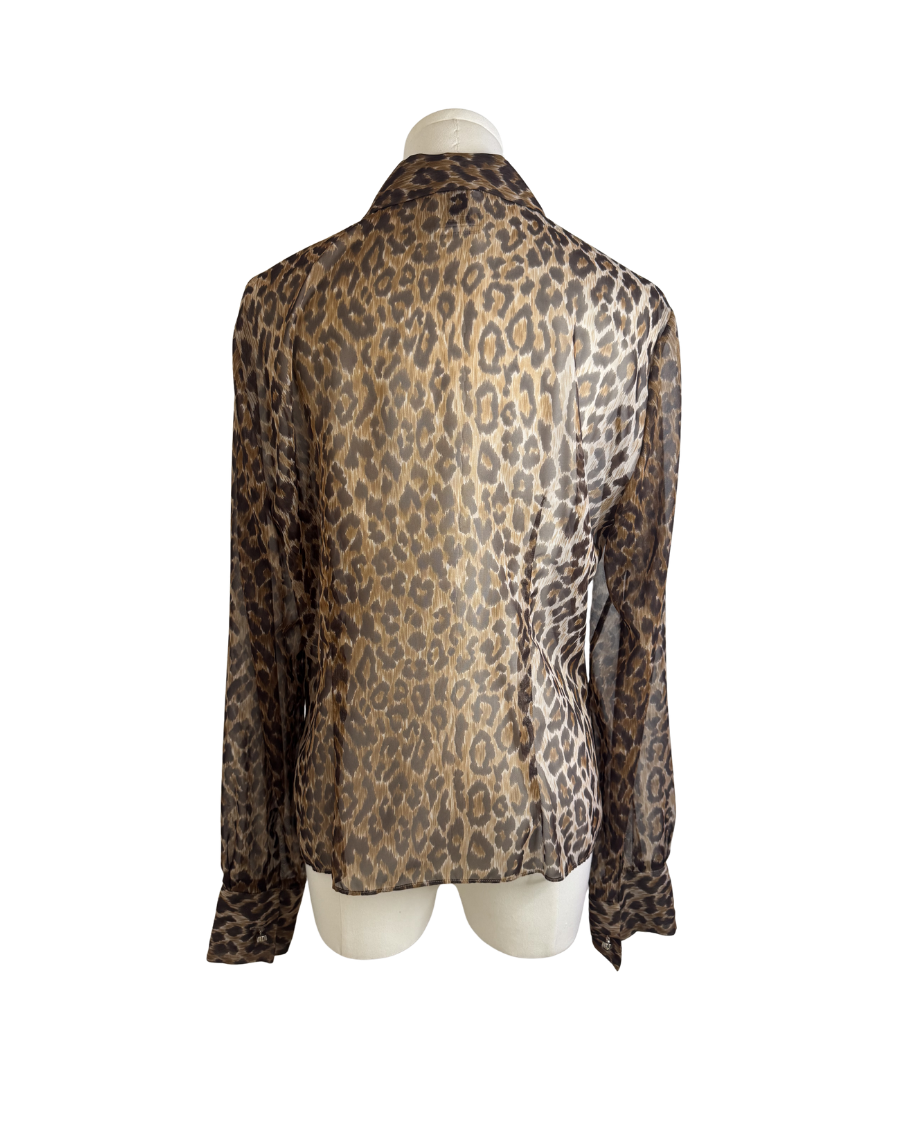 Dolce & Gabbana Leopard Sheer Button-Up Top