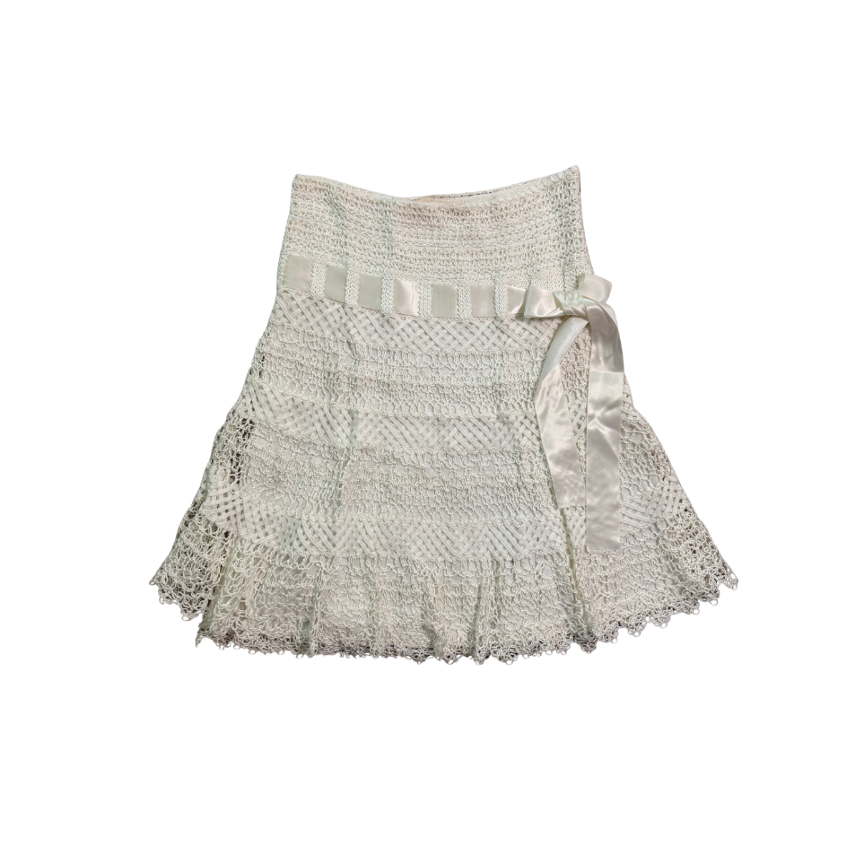 Valentino White Crochet Midi Skirt