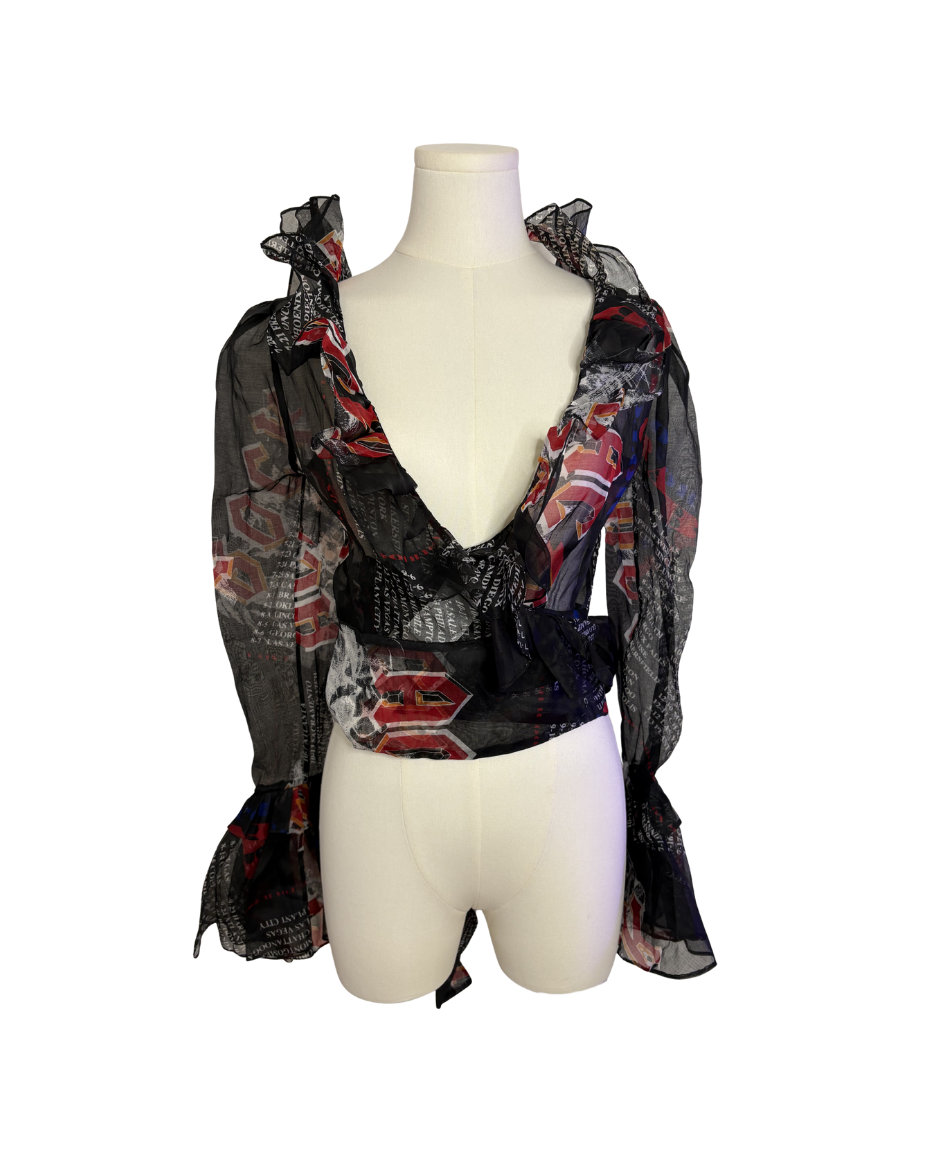 Dolce & Gabbana "Acid Rock” Chiffon Ruffle Wrap Top