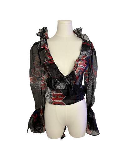 Dolce & Gabbana "Acid Rock” Chiffon Ruffle Wrap Top