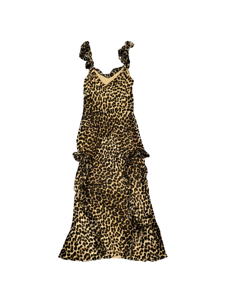 John Galliano Leopard Maxi Ruffle Dress