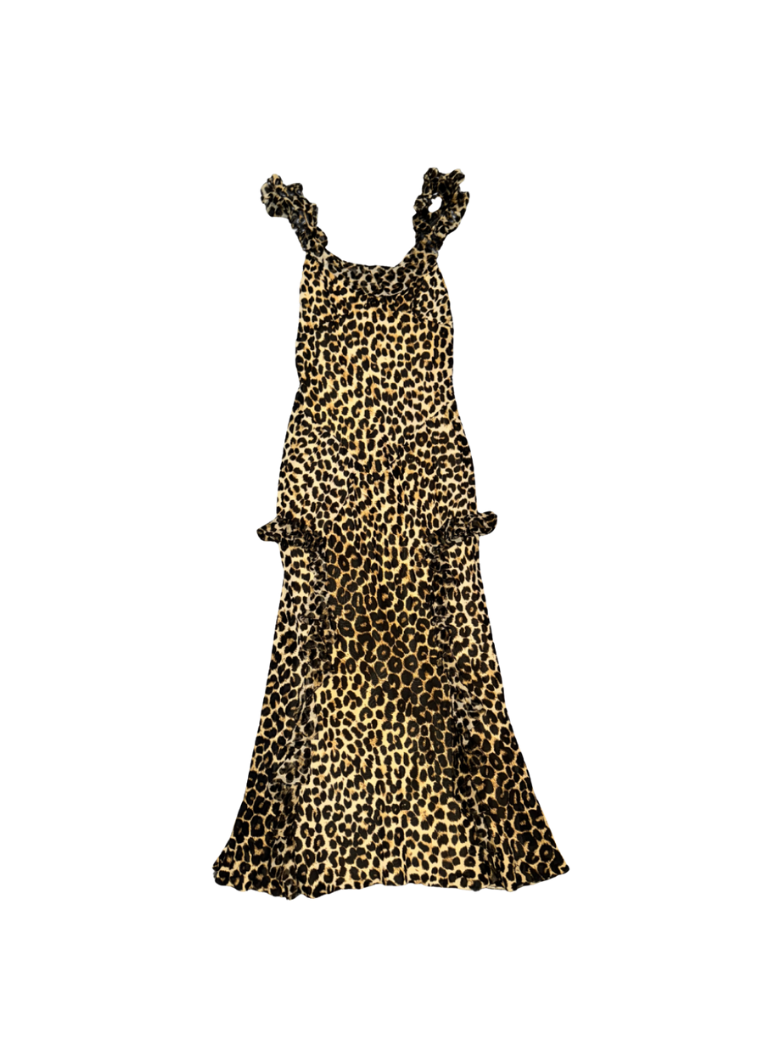 John Galliano Leopard Maxi Ruffle Dress