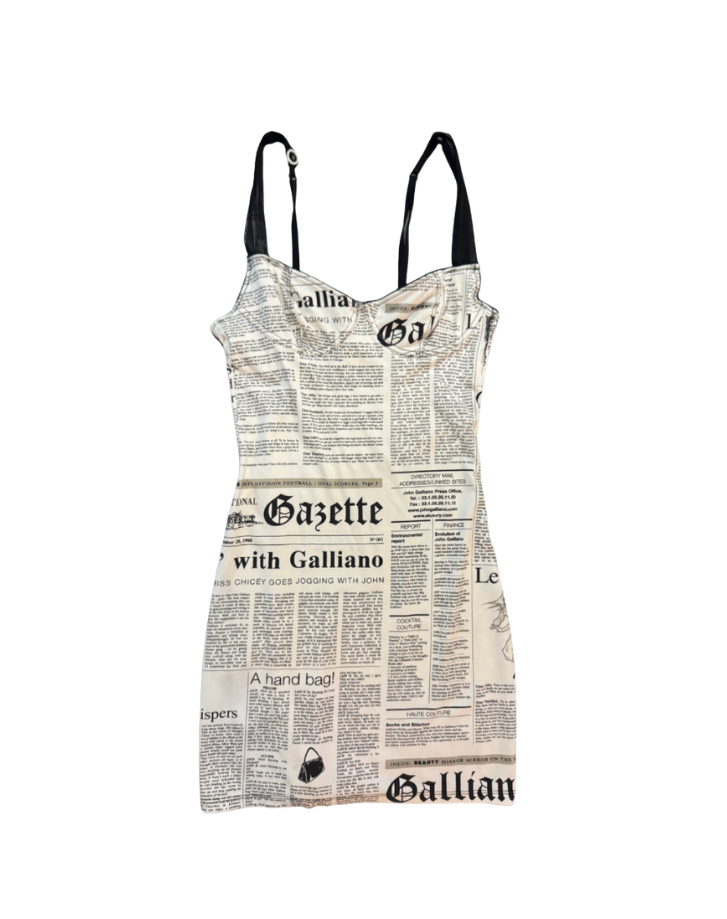 John Galliano White Newspaper Print Mini Dress