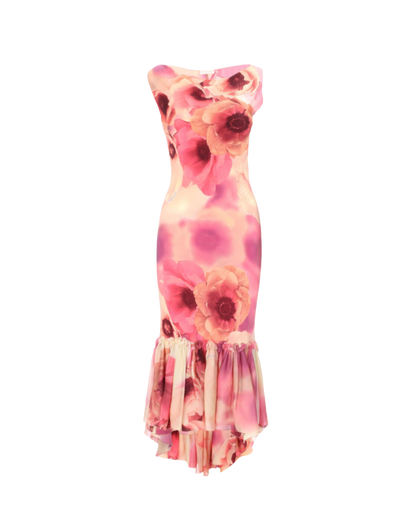 Roberto Cavalli Long Floral Dress with Ruffled Hem