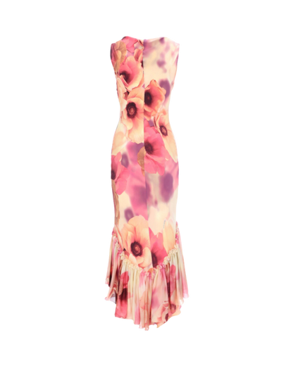Roberto Cavalli Long Floral Dress with Ruffled Hem