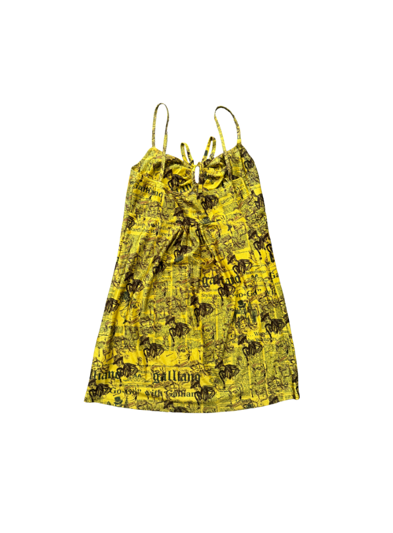 John Galliano Yellow Newspaper Print Mini Dress
