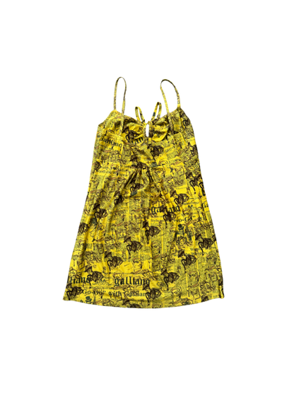 John Galliano Yellow Newspaper Print Mini Dress