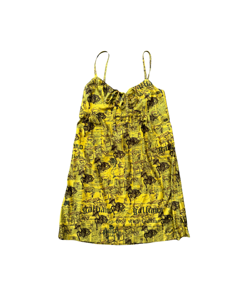 John Galliano Yellow Newspaper Print Mini Dress