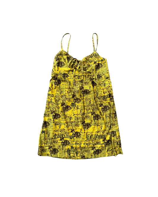 John Galliano Yellow Newspaper Print Mini Dress