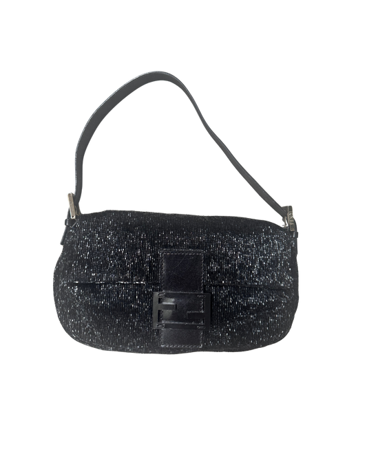 Fendi Black Beaded Baguette Bag