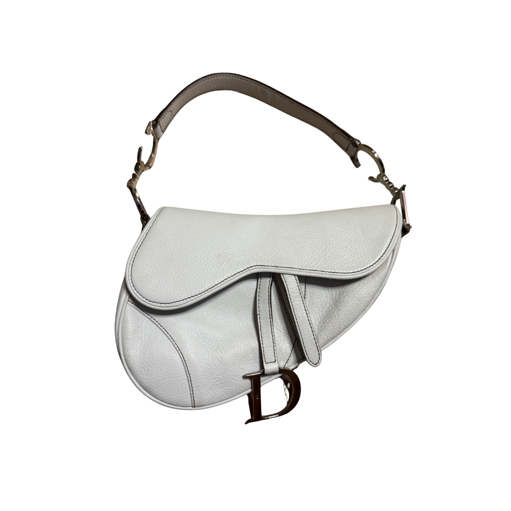 Christian Dior White Leather Saddle Bag