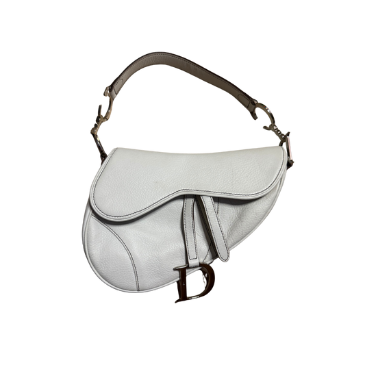 Christian Dior White Leather Saddle Bag