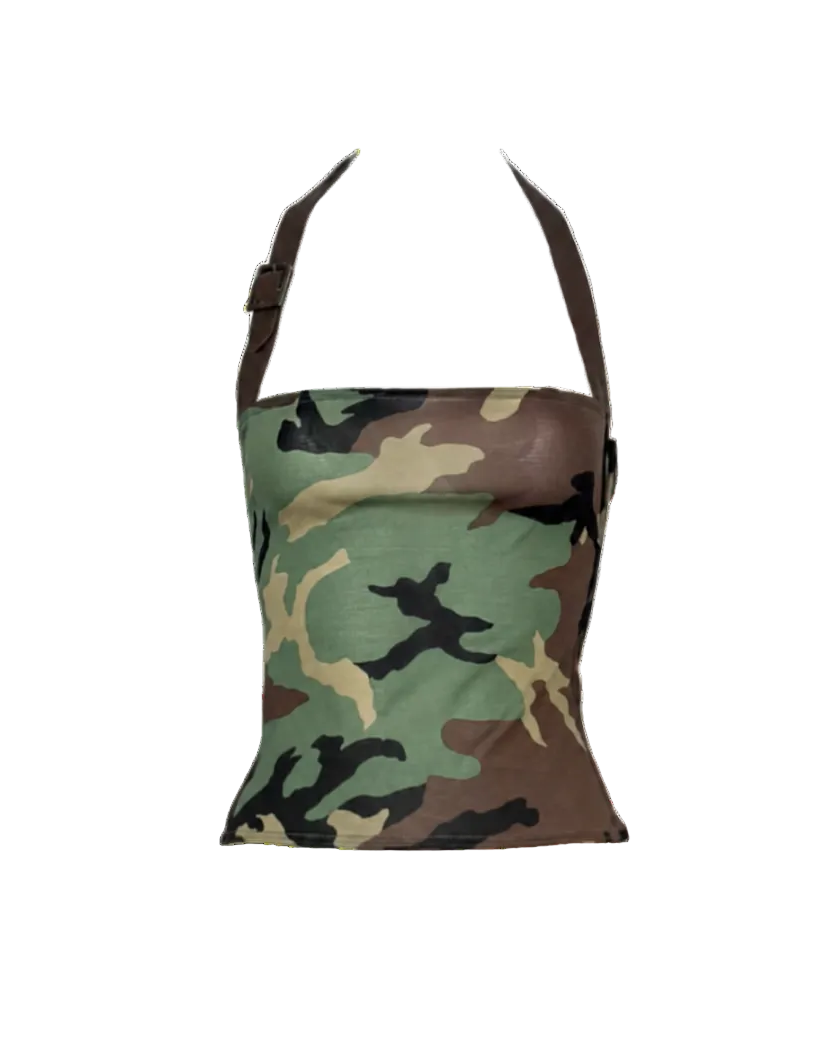 Christian Dior Camouflage Print Silk Leather Detailed Top