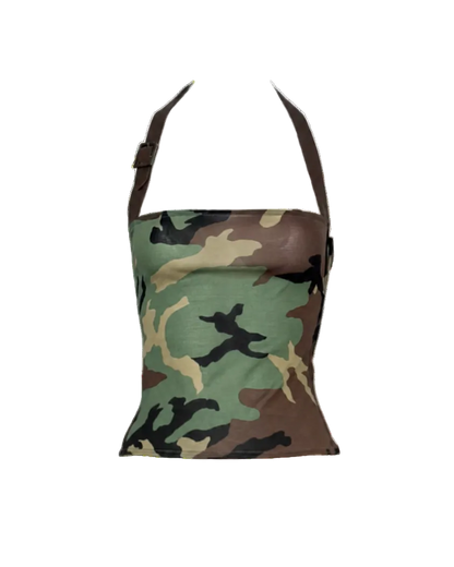 Christian Dior Camouflage Print Silk Leather Detailed Top