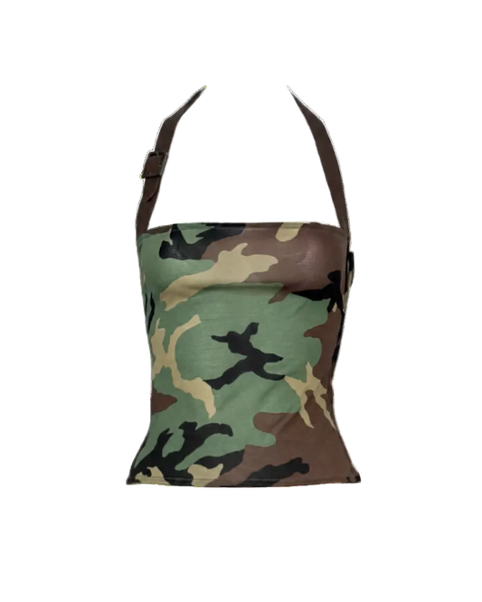 Christian Dior Camouflage Print Silk Leather Detailed Top