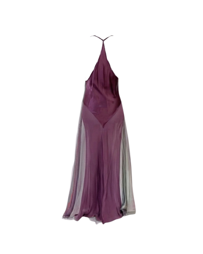 Victoria’s Secret Purple Silk Sheer Halter Slip Gown